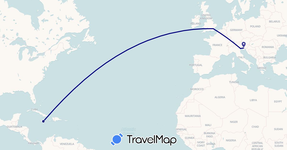 TravelMap itinerary: driving in United Kingdom, Italy, Jamaica (Europe, North America)